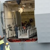 thackray crane penns landing lifting gangway from ship