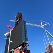 Thackray Crane Phillies Letters Installation for Phanvision Scoreboard