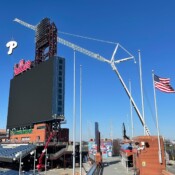 Thackray Crane Phillies Letters Installation for Phanvision Scoreboard